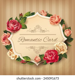 Romantic vintage card with roses. Vector eps 10.