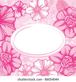 Romantic vintage floral card with decorative flowers in pink