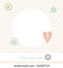 Romantic vintage frame with decorative elements on polka dot background. Perfect for greeting cards. 