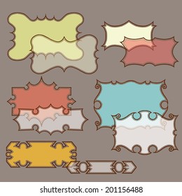 Romantic vintage frame set, different shapes. Vector illustration. Design elements for background, book, paper, invitation and etc. Sketchy handcrafted vector