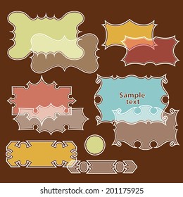 Romantic vintage frame set, different shapes. Vector illustration