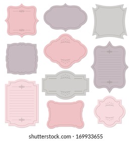 Romantic Vintage Frame Set, Isolated On White. Vector Illustration.