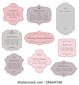 Romantic vintage frame set, isolated on white. Vector illustration.