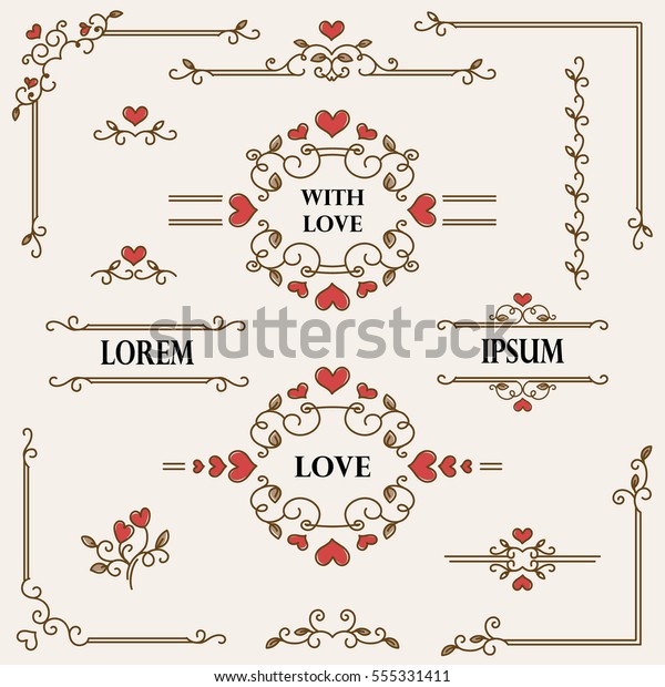 Romantic vintage frames and scroll elements. Floral\
linear border design elements. Flourishes Calligraphic ornaments.\
Vector elements for wedding or Valentine`s day cards, invitation,\
flayer etc.