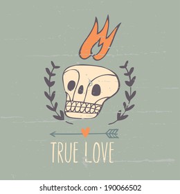 romantic vintage print with skull