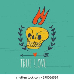 romantic vintage print with skull