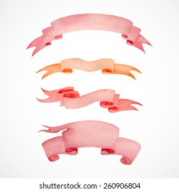 Romantic  vintage ribbons set. Watercolor hand drawn isolated objects for romantic design