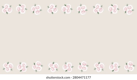 Romantic Vintage Rose Double Border Banner with Blush Pink Flowers on Neutral Background