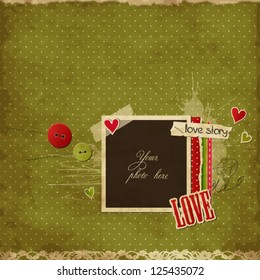 Romantic vintage scrap template, St.Valentine's Day love card with photo frames and hearts