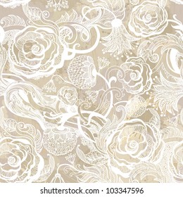 Romantic vintage seamless pattern with abstract flower