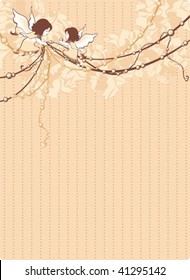romantic vintage style card with angels, beads and flowers