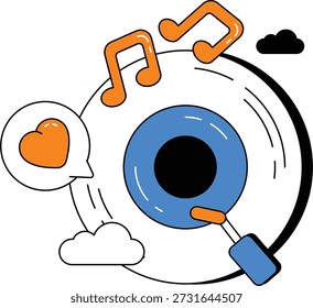 Romantic vinyl record playing a sentimental love song playlist for Valentines Day celebration with heart and music notes isometric flat vector illustration.