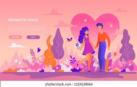 Romantic walk - modern flat design style banner