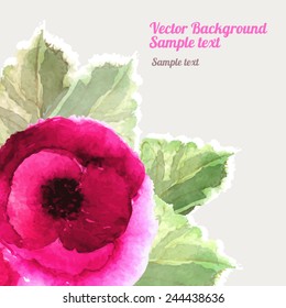 Romantic watercolor card with poppy. Decor design greeting cards, wedding invitations, marriage, bridal, birthday, Valentine's day, newborn baby. Vector illustration.