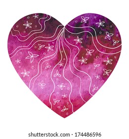 Romantic watercolor design elements. Pink hearts for love. Valentine's day. Vector illustration.