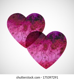 Romantic watercolor design elements. Pink hearts for love. Valentine's day. Vector illustration.