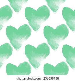 Romantic watercolor hand drawn hearts vector seamless pattern for Saint Valentines day