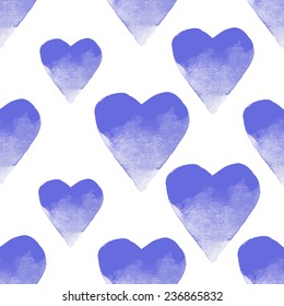 Romantic watercolor hand drawn hearts vector seamless pattern for Saint Valentines day