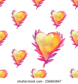 Romantic watercolor hand drawn hearts vector seamless pattern for Saint Valentines day