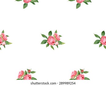 Romantic watercolor Peonies, botanical illustration. Seamless pattern for greeting cards, invitations. Also suitable for textile design / Vector Illustration
