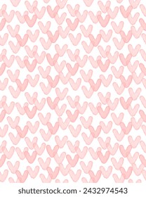 Romantic Watercolor Print. Simple Seamless Vector Pattern Made of Hand Drawn Light Pink Hearts isolated on a White Background. Trendy Endless Design with Pink Hearts.Valentine's Day Print. RGB.