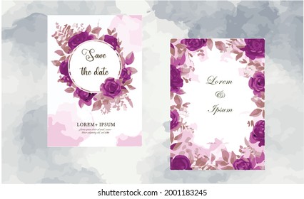 Romantic watercolor wedding invitation and menu template