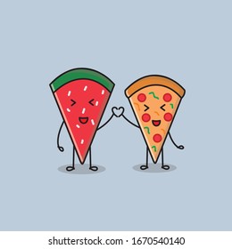 Romantic Watermelon and Pizza Slice Vector Illustration
