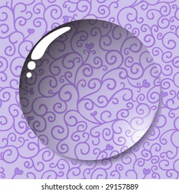 Romantic web icon in violet. Lens on a floral seamless pattern in vector