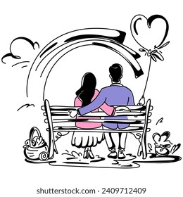 Romantic Web inspired Flat Illustration Enchanting Valentine Date Scene Depicting Love, Connection, and Unforgettable Memories