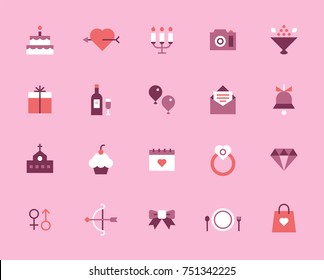 Romantic wedding anniversary pink color icon object vector illustration flat design