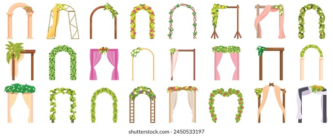 Romantic wedding arch icons set cartoon vector. Party decoration. Marriage ceremony