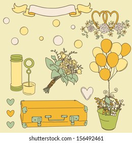 Romantic wedding collection. Cute wedding vector set. Eps 10