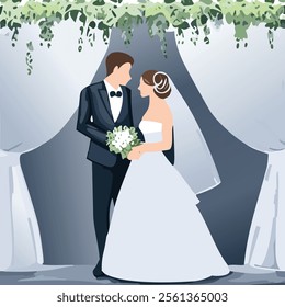 Romantic wedding couple bride and groom vector