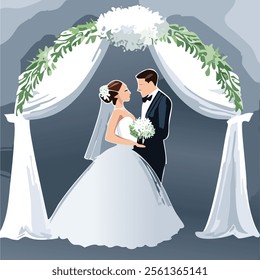 Romantic wedding couple bride and groom vector