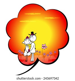 Romantic Wedding couple at sunset-Vector illustration 