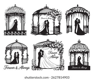 Romantic Wedding Gazebo Silhouettes – Bride and Groom Forever