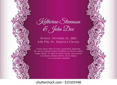 Romantic wedding invitation with blue background and floral ornament as decoration