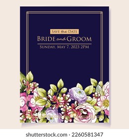 Romantic wedding invitation card. Wedding, marriage, bridal, birthday, Valentine's day.
