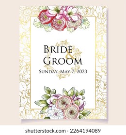 Romantic wedding invitation card. Wedding, marriage, bridal, birthday, Valentine's day.