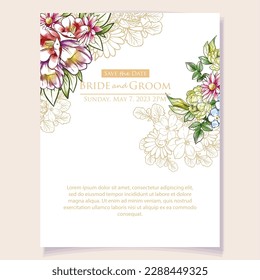 Romantic wedding invitation card. Wedding, marriage, bridal, birthday, Valentine's day.