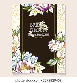 Romantic wedding invitation card. Wedding, marriage, bridal, birthday, Valentine's day.