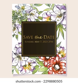 Romantic wedding invitation card. Wedding, marriage, bridal, birthday, Valentine's day.
