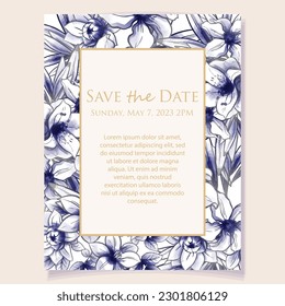 Romantic wedding invitation card. Wedding, marriage, bridal, birthday, Valentine's day.