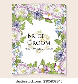 Romantic wedding invitation card. Wedding, marriage, bridal, birthday, Valentine's day.