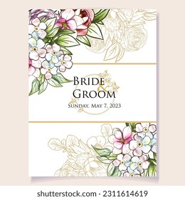 Romantic wedding invitation card. Wedding, marriage, bridal, birthday, Valentine's day.