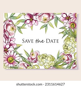 Romantic wedding invitation card. Wedding, marriage, bridal, birthday, Valentine's day.