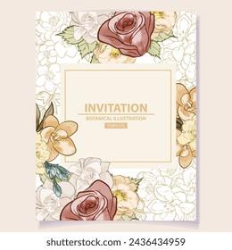 Romantic wedding invitation card. Wedding, marriage, bridal, birthday, Valentine's day.