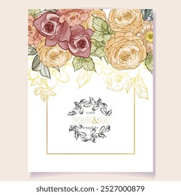 Romantic wedding invitation card. Wedding, marriage, bridal, birthday, Valentine's day.