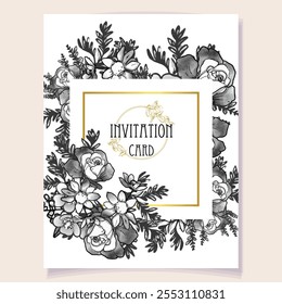 Romantic wedding invitation card. Wedding, marriage, bridal, birthday, Valentine's day.