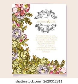 Romantic wedding invitation card. Wedding, marriage, bridal, birthday, Valentine's day.